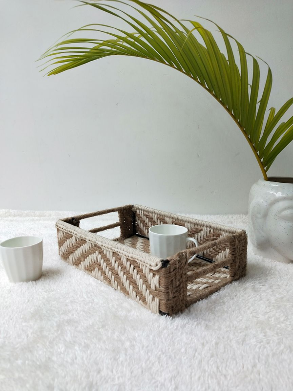 Handmade Serving Tray - Woven with Jute And Cotton Rope