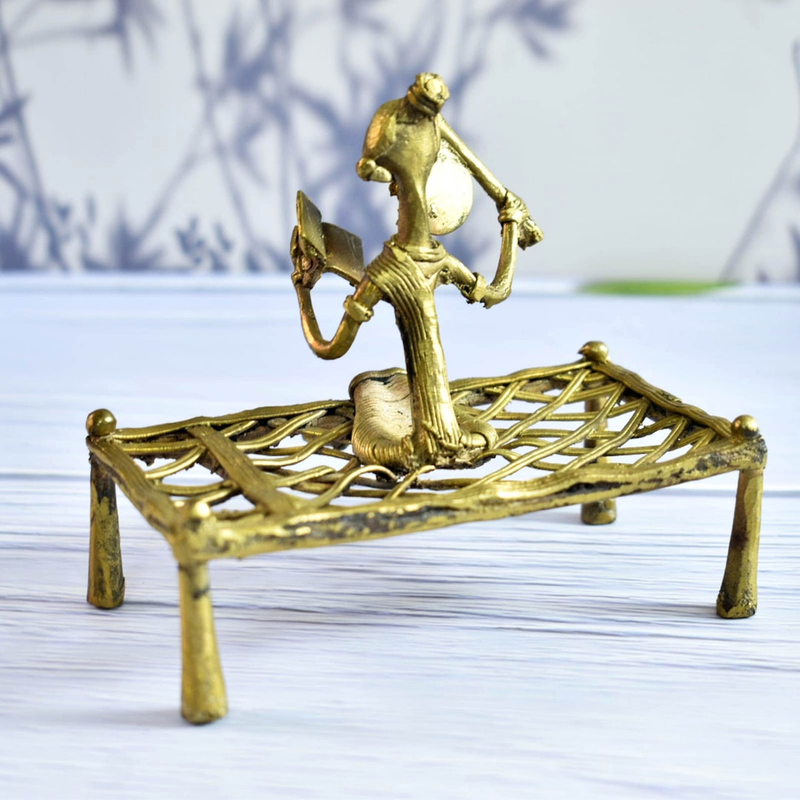 Indian Brass Decor  Lady Khatia Figurine/Handcrafted Dhokra Art/Brass/Showpiece/Decoration/ Handmade/Decor/B-5 INCH